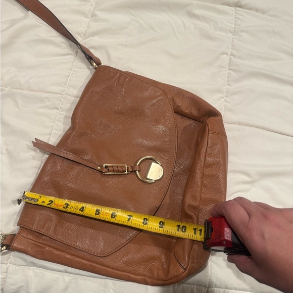 Brown Leather Crescent Shoulder Bag with Gold Accents - Picture 10 of 12